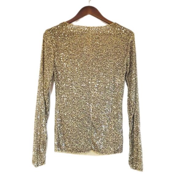 FREE PEOPLE Gold Rush Sequin Long Sleeve Top Tee Metallic Party Size Small New - Picture 4 of 12